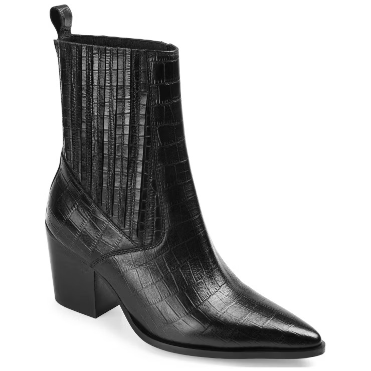 Journee Signature Womens Genuine Leather Markka Pointed Toe Stacked Chelsea Booties | Target