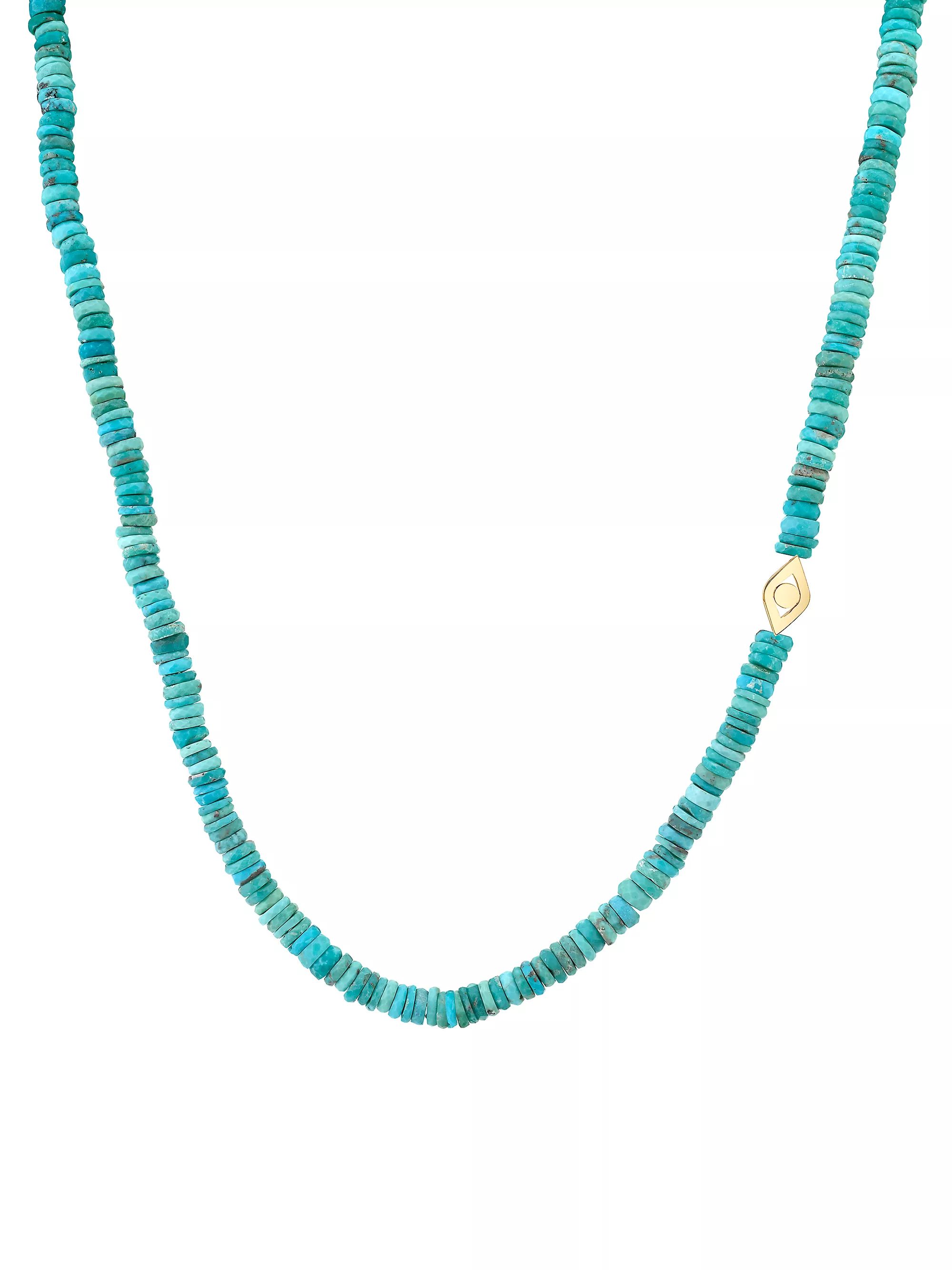 14K Yellow Gold & Turquoise Bead Evil Eye Charm Necklace | Saks Fifth Avenue