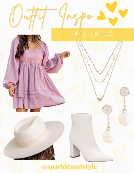 Outfit Inspo: Fall Looks 

This mauve dress is so adorable! I love the statement sleeves and square neckline! I styled it with this cute white hat, white booties, pearl drop earrings, and layered gold pearl necklaces! 

#LTKsalealert #LTKstyletip #LTKSale