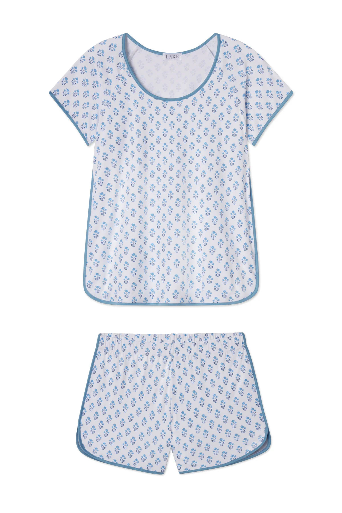 Pima Shorts Set in Serene Blue Posy | Lake Pajamas