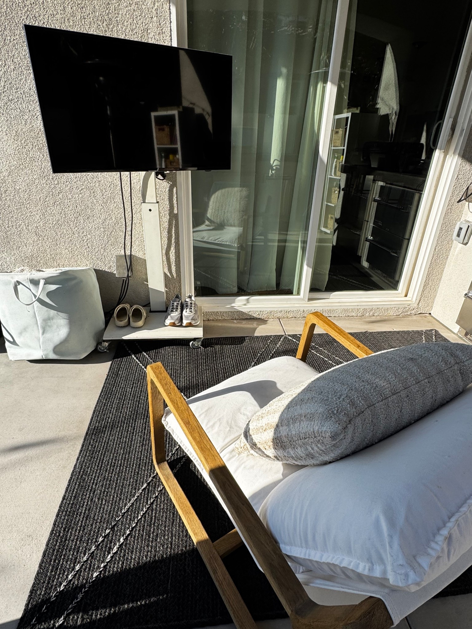 Take your TV outside with a standing monitor with wheels. We adapted a basic stand with casters from the hardware store since ours is outside and needs to roll over turf sometimes. I recommend using a smaller monitor to help with the total weight, ours is a 40 inch TV. And I do recommend one with less glare than our screen. We keep it on a covered patio and will bring it inside when the weather is bad. We use Apple TV with ours and when needed we will pair with our Sonos move for extra volume (usually when we want to watch games with friends). 
#outdoormancave
#outdoortv
#outdoorliving
#giftguides
#techgifts


#LTKHoliday #LTKHome #LTKGiftGuide #LTKGiftGuide #LTKSeasonal #LTKHome