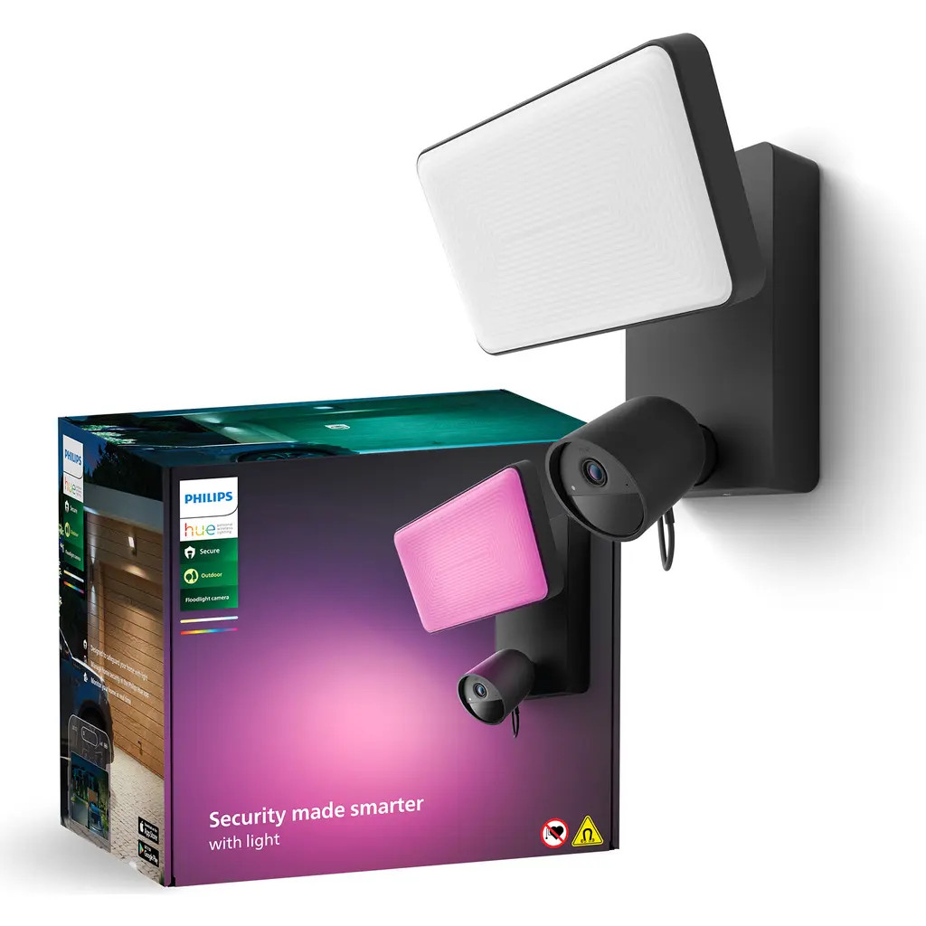 Philips Hue Hue Secure Outdoor Floodlight + Camera Bundle in Black at Nordstrom | Nordstrom