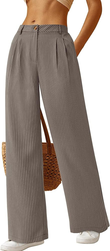 BTFBM Striped Wide Leg Pants for Women Dressy Elastic High Waisted Business Casual Outfits Office... | Amazon (US)