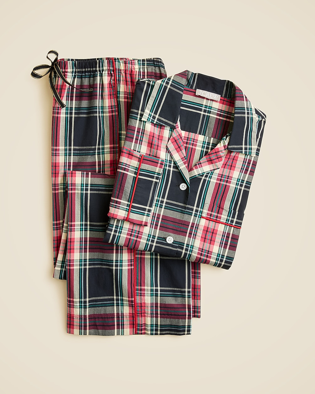 Cotton poplin long-sleeve pajama pant set in Stewart tartan | J. Crew US