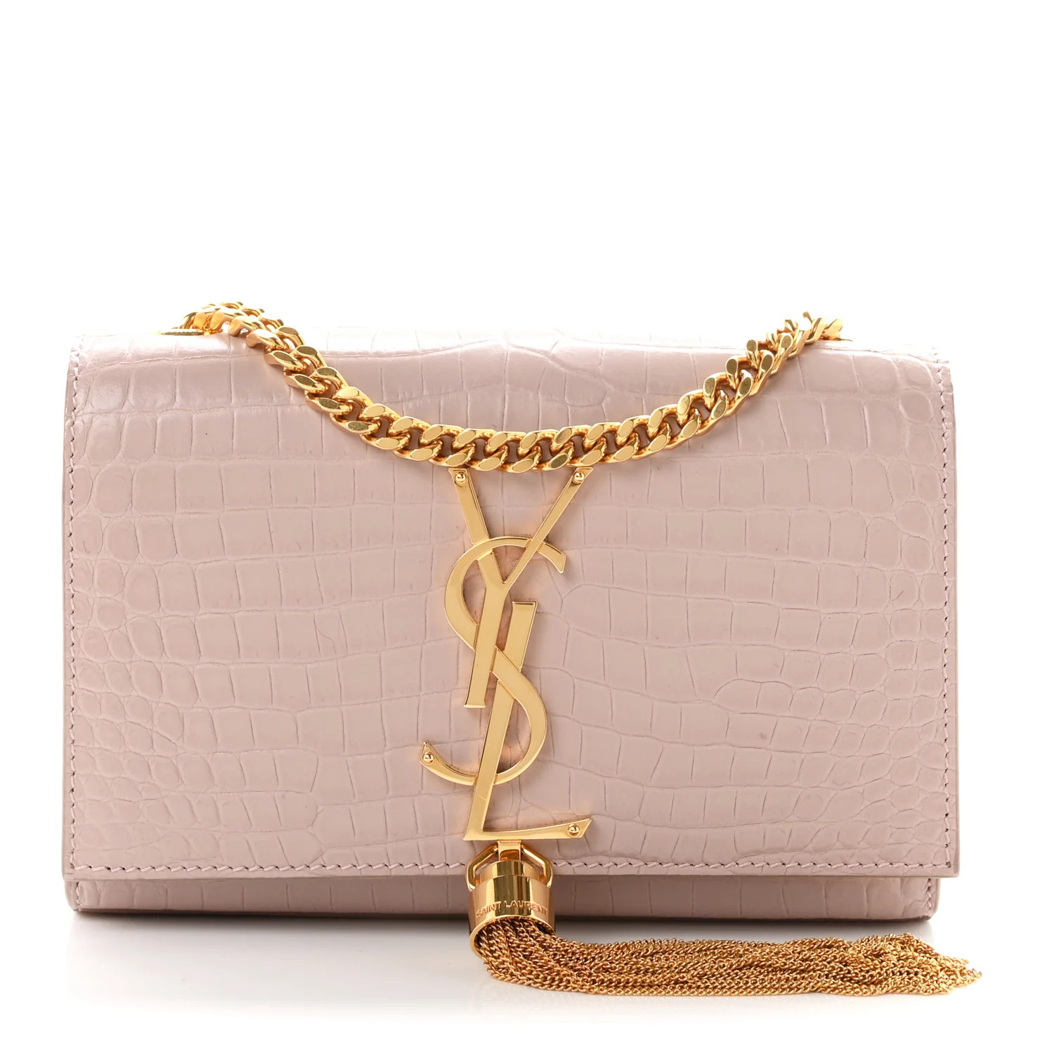 Saint Laurent Calfskin Crocodile Embossed Small Classic Monogram Kate Tassel Satchel Light Pink 1... | FASHIONPHILE (US)