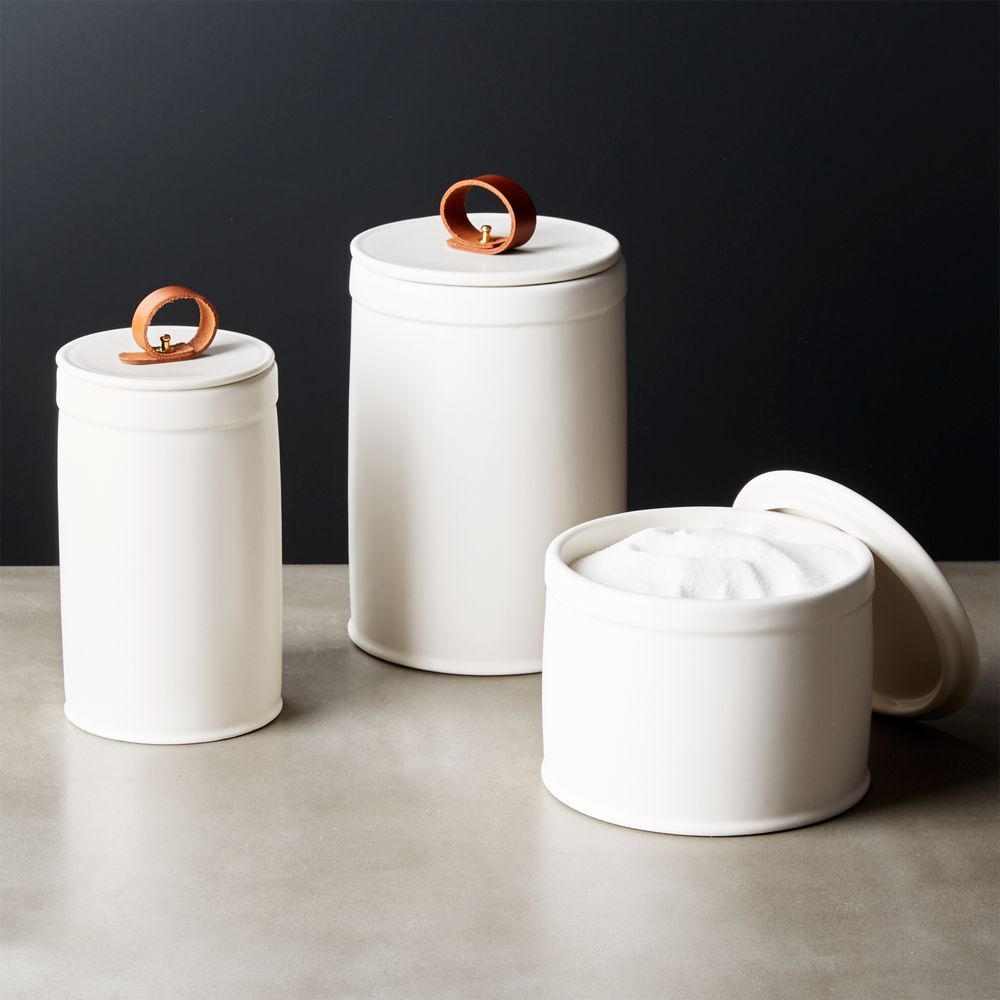 Clasp White Ceramic Canisters Set of 3 | CB2