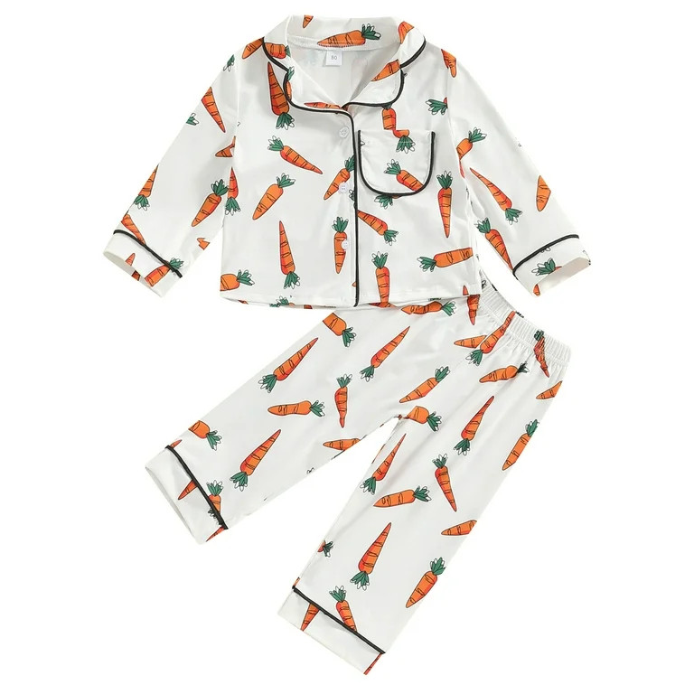 Caitzr Toddler Easter Pajamas Set Long Sleeve Carrot Print Button Shirt and Pants Set Baby Lounge... | Walmart (US)