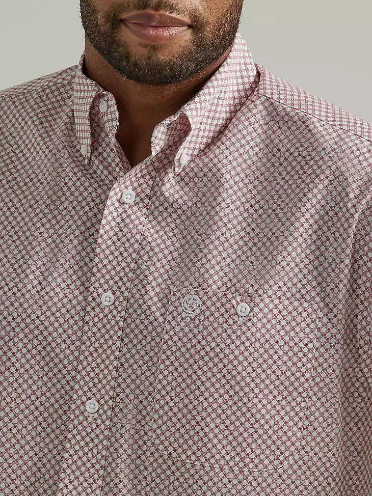 Wrangler® George Strait™ Long Sleeve Button Down One Pocket Shirt in Brick Red Honeycomb | Wrangler