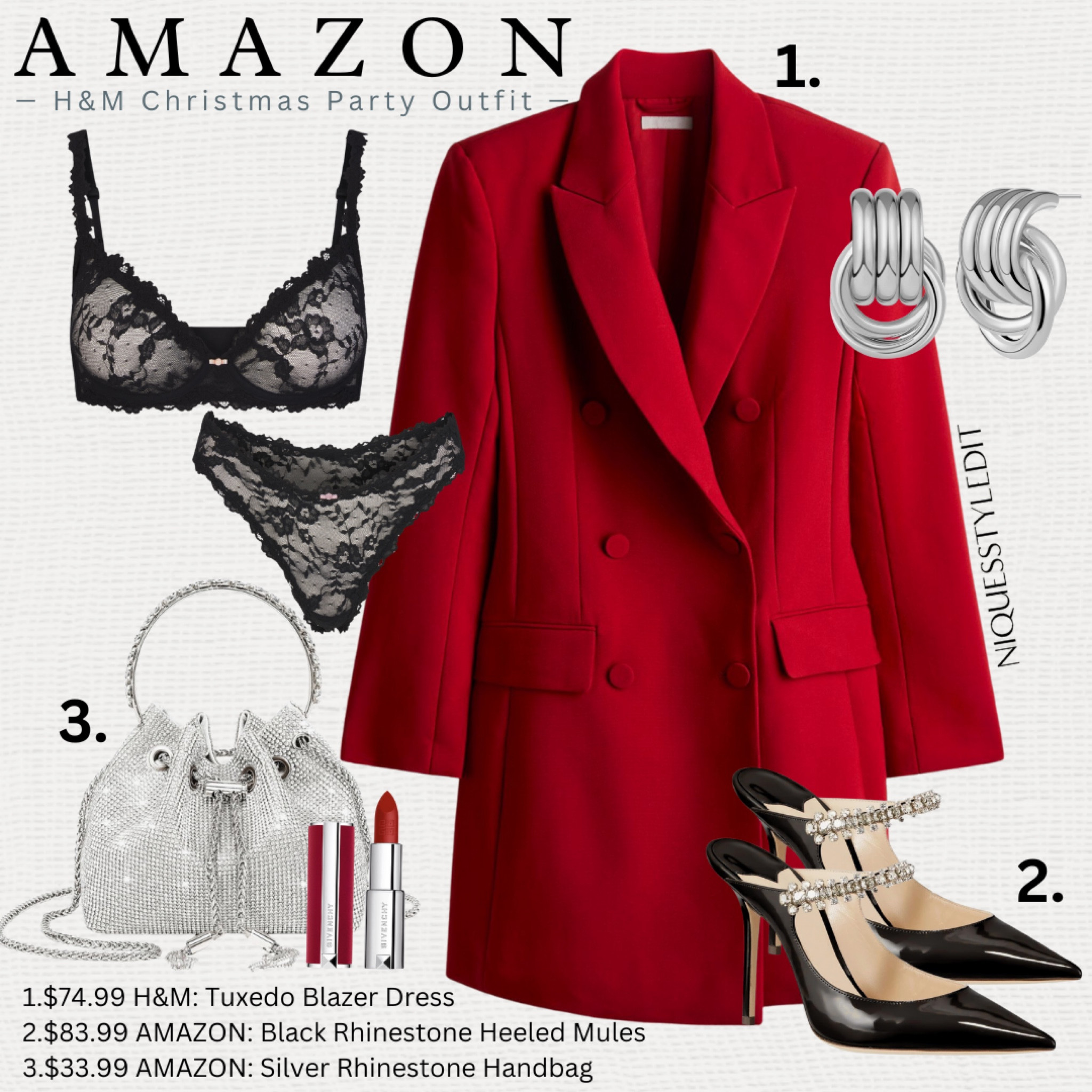 Trending Classic Red Christmas Party Outfit! This H&M Blazer Dress with these Amazon shoes and handbag make a chic holiday event outfit this season. 

Red dress. Glamour. Holiday Party Outfit. Rhinestone shoes. Rhinestone handbag. Skims lace bra. 

#LTKcanada #LTKmidsize #LTKpartywear