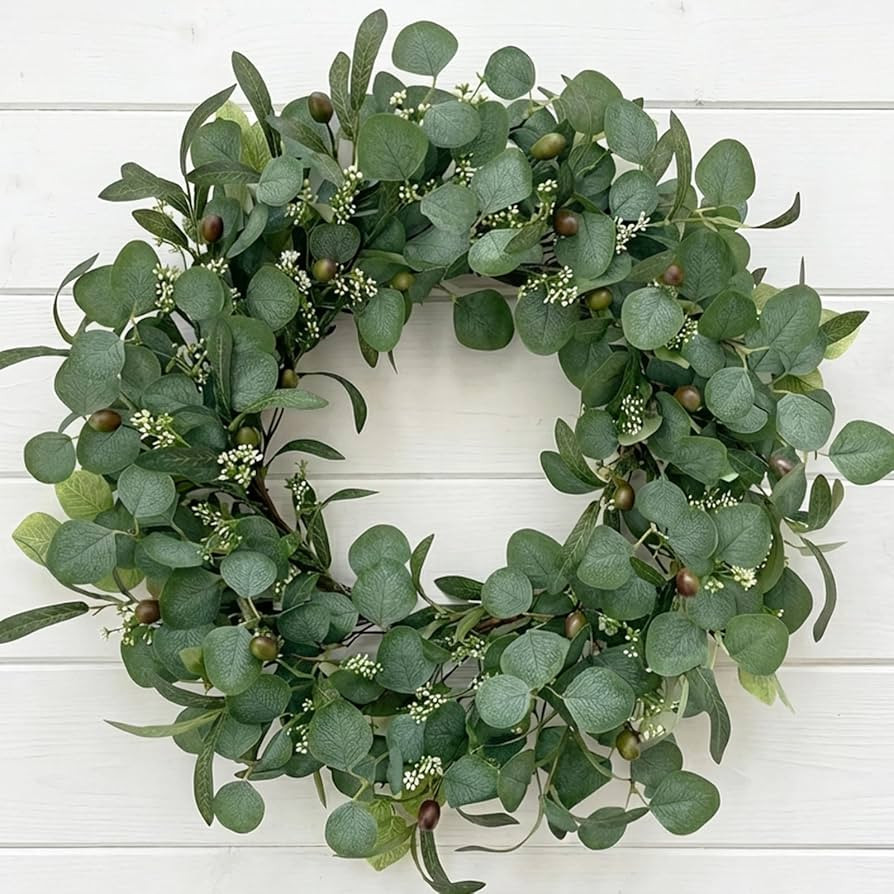 24 Inch Eucalyptus Wreath for Front Door, Large Artificial Greenery Wreaths with Olive Leaves and... | Amazon (US)