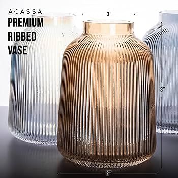 Ribbed Glass Vase, Fluted Glass Vase, Colored Glass Vase, Amber Flower Vase, Clear Glass Flower V... | Amazon (US)