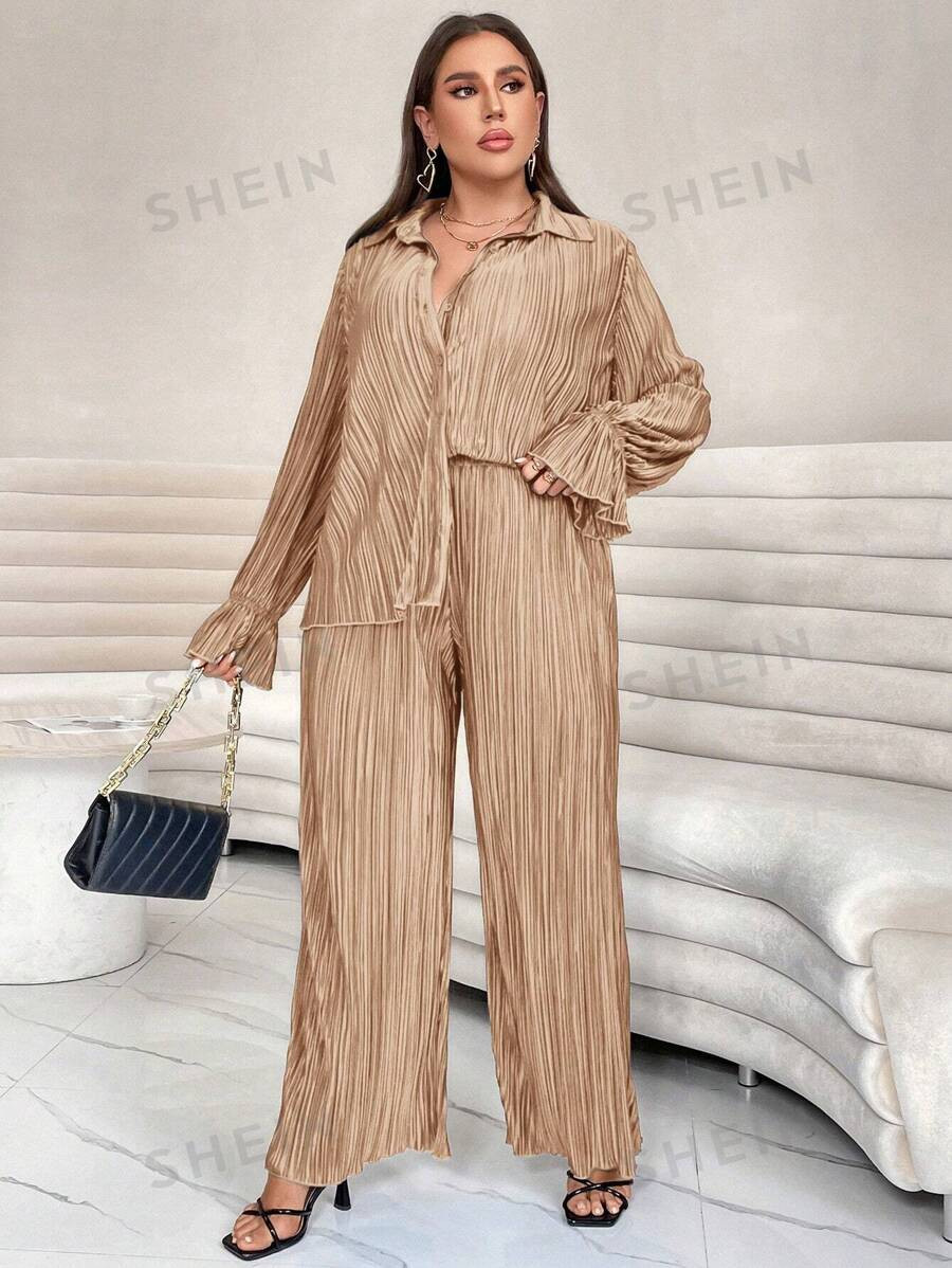 SHEIN Essnce Plus Size Solid Color Casual Two-Piece Set | SHEIN