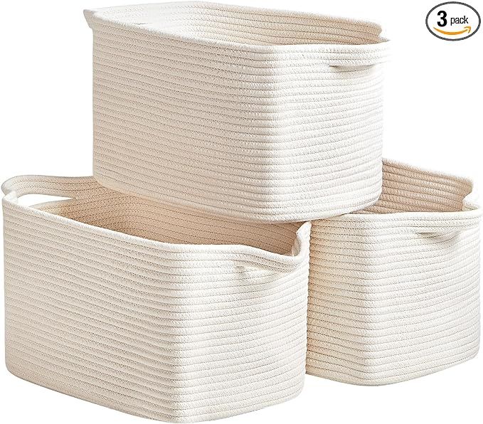 R RUNKA Cotton Rope Storage Basket Set of 3 (15"x10.2"x9.1") - Rectangle Storage Bins - Versatile... | Amazon (US)
