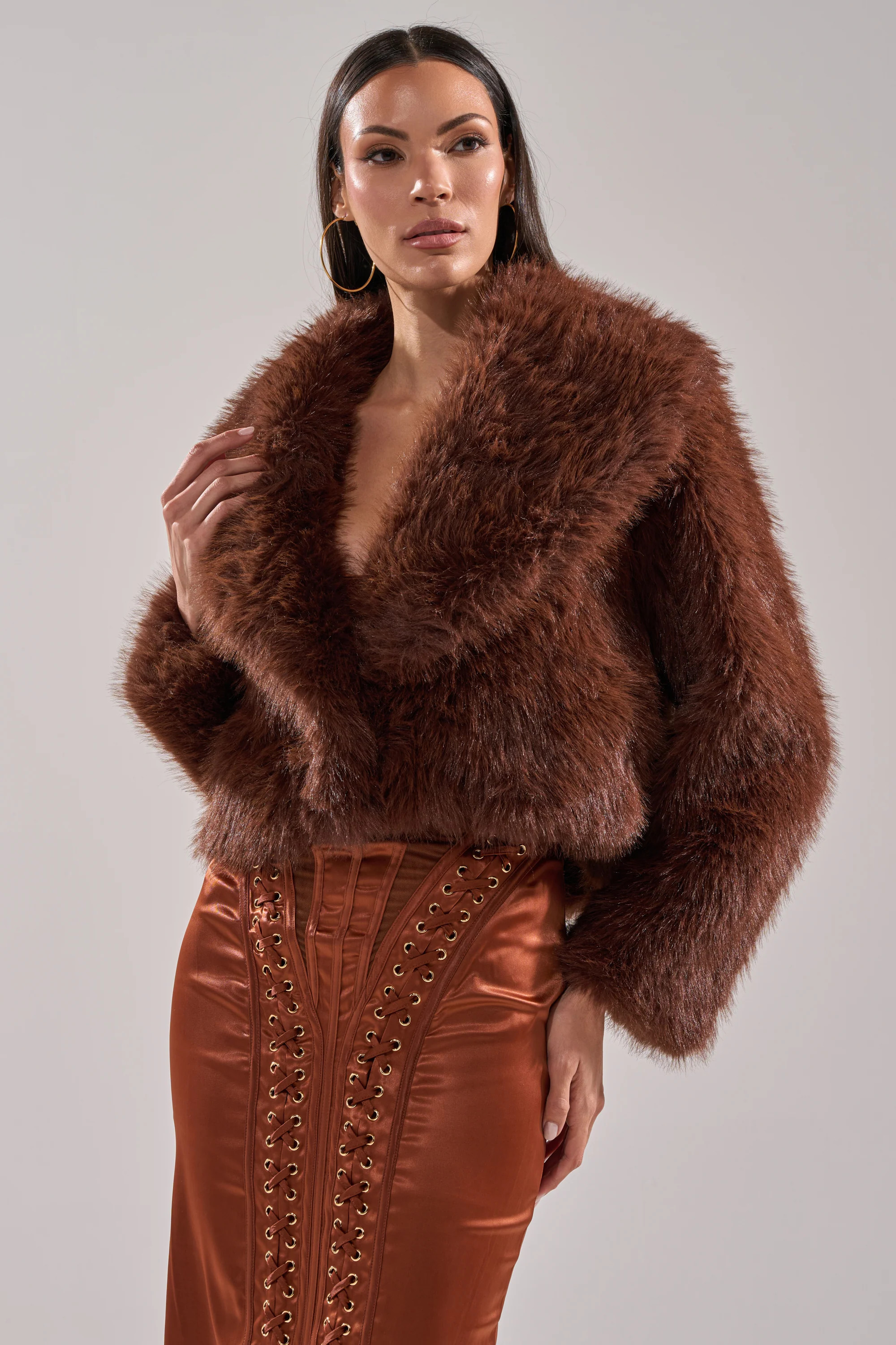 AKIRA Poppy Cropped Faux Fur | Brown | Size 1X/2X | AKIRA