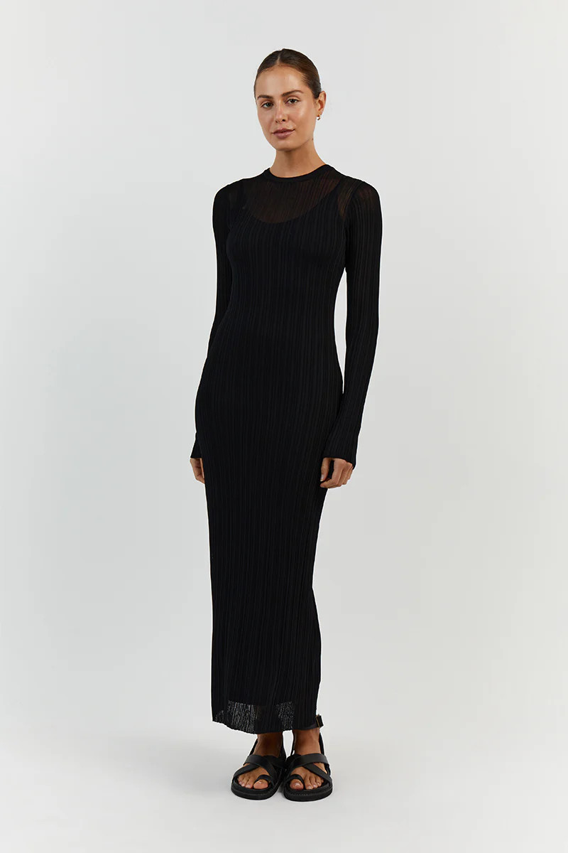 HARPER BLACK LONG SLEEVE KNIT DRESS | DISSH