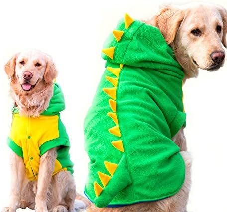 FLAdorepet Funny Halloween Big Large Dog Dinosaur Costume Jacket Coat Warm Fleece Winter Golden Retr | Amazon (US)