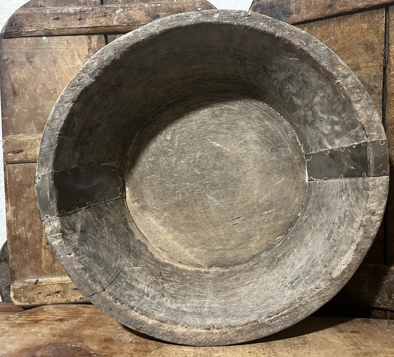 Large 16 Inch Vintage Teak Bowl/large Wooden Parat Bowl/wooden Bowl/rustic Bowls With Metal Repai... | Etsy (US)