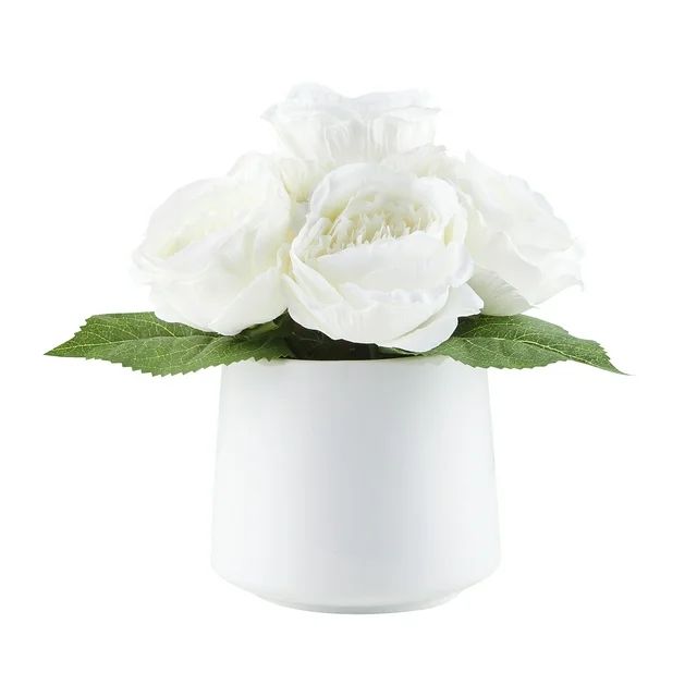 My Texas House White Faux Rose Floral in White Ceramic Vase, 13" Height - Walmart.com | Walmart (US)