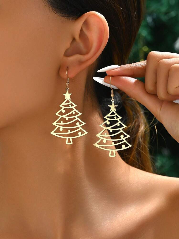 1 Pair Minimalist Creative Christmas Tree Design Earrings, Suitable For Daily Wear For Women | SHEIN