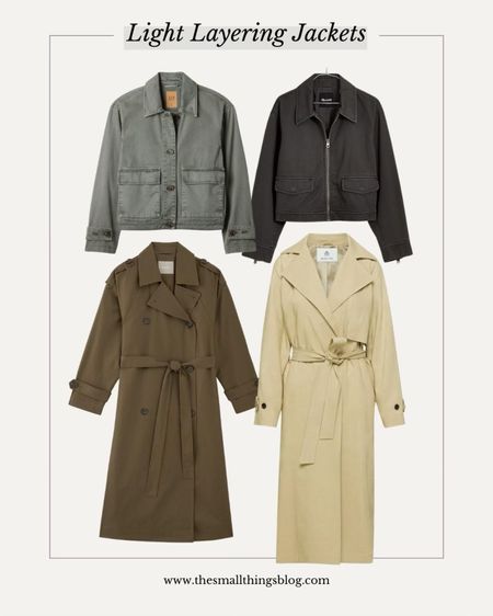 Light layering jackets for spring in neutral tones. Very classic, from short bombers to long lined trench coats. I wear a medium in most or a large to wear with sweaters or more layering pieces  

#LTKstyletip #LTKSeasonal