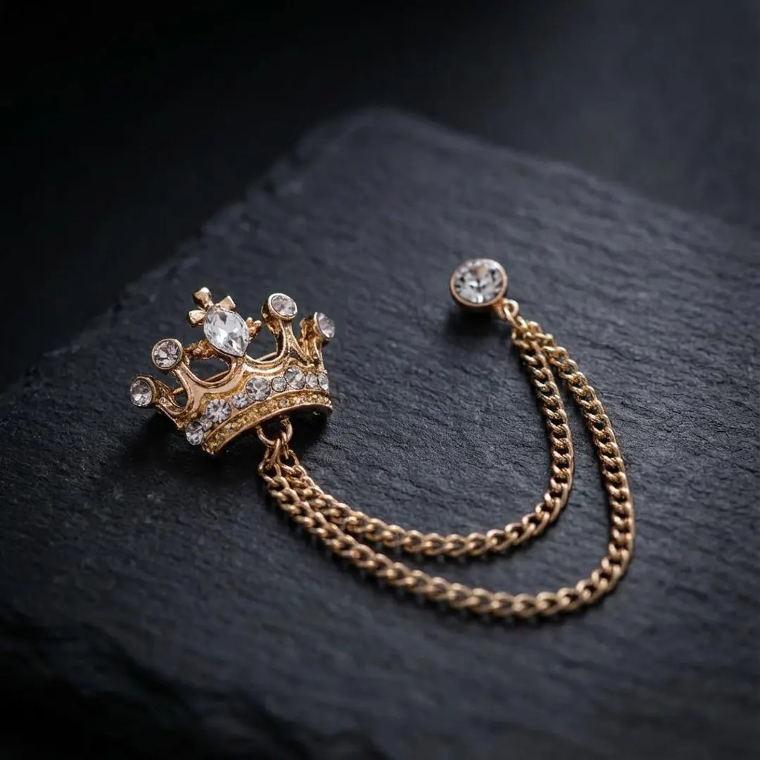 Golden Crown Crystal Chain Brooch,gold Crown Lapel Pin,lapel Chain Pin/ Collar Pin,lapel Pin for ... | Etsy (US)