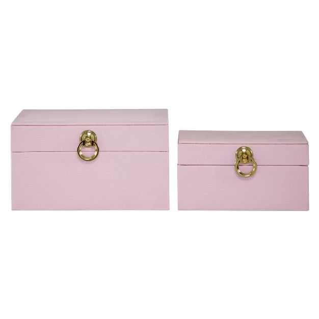 Set of 2 Faux Shagreen Wood Box with Metal Ring Fixtures - Olivia & May | Target