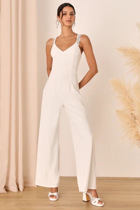Love Your Heart Ivory White Lace Wide-Leg Jumpsuit | Lulus (US)