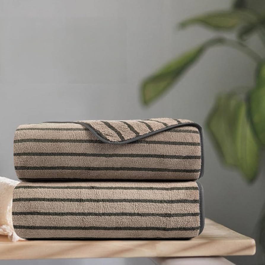 2 Piece Brown Cabana Stripe Hand Towels for Bathroom 16"x31" Ultra Soft Breathable Hand Face Towe... | Amazon (US)