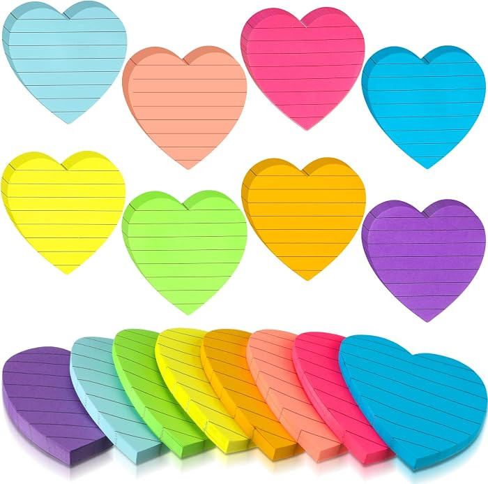 24 Pack Heart Shape Sticky Notes Back to School Lined Sticky Notes Cute Self Adhesive Memo Pads f... | Amazon (US)