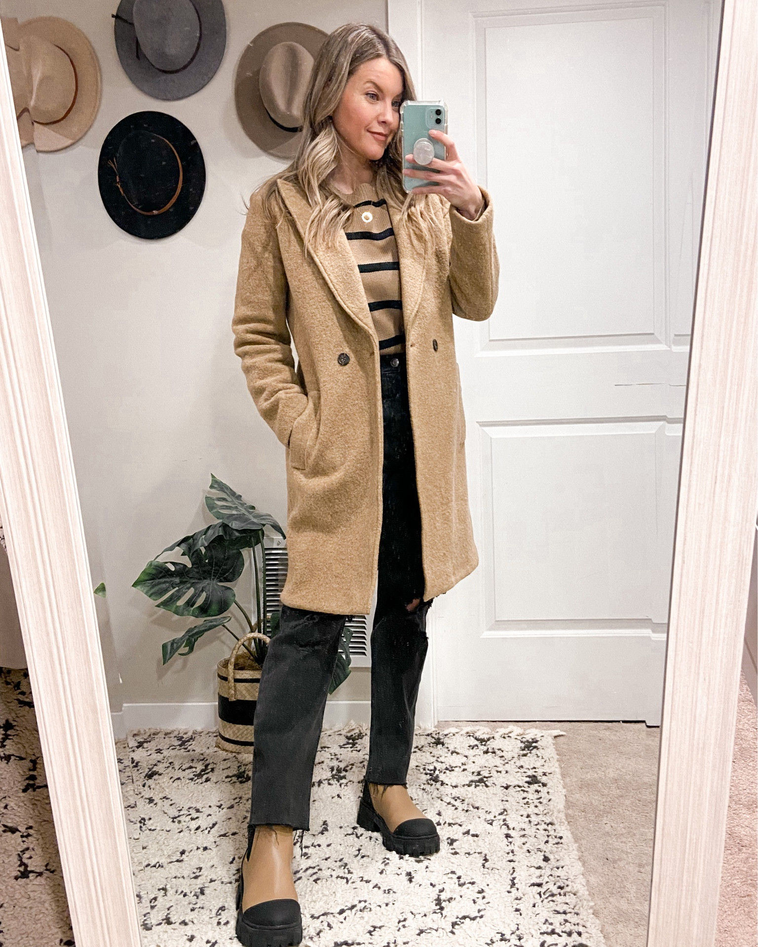 #ootd Headed out to dinner
Tan & black striped sweater
Distressed black straight jeans
J. Crew Camel Coat
Tan & Black Winter Lug Sole Boots

#LTKunder50 #LTKunder100 #LTKstyletip