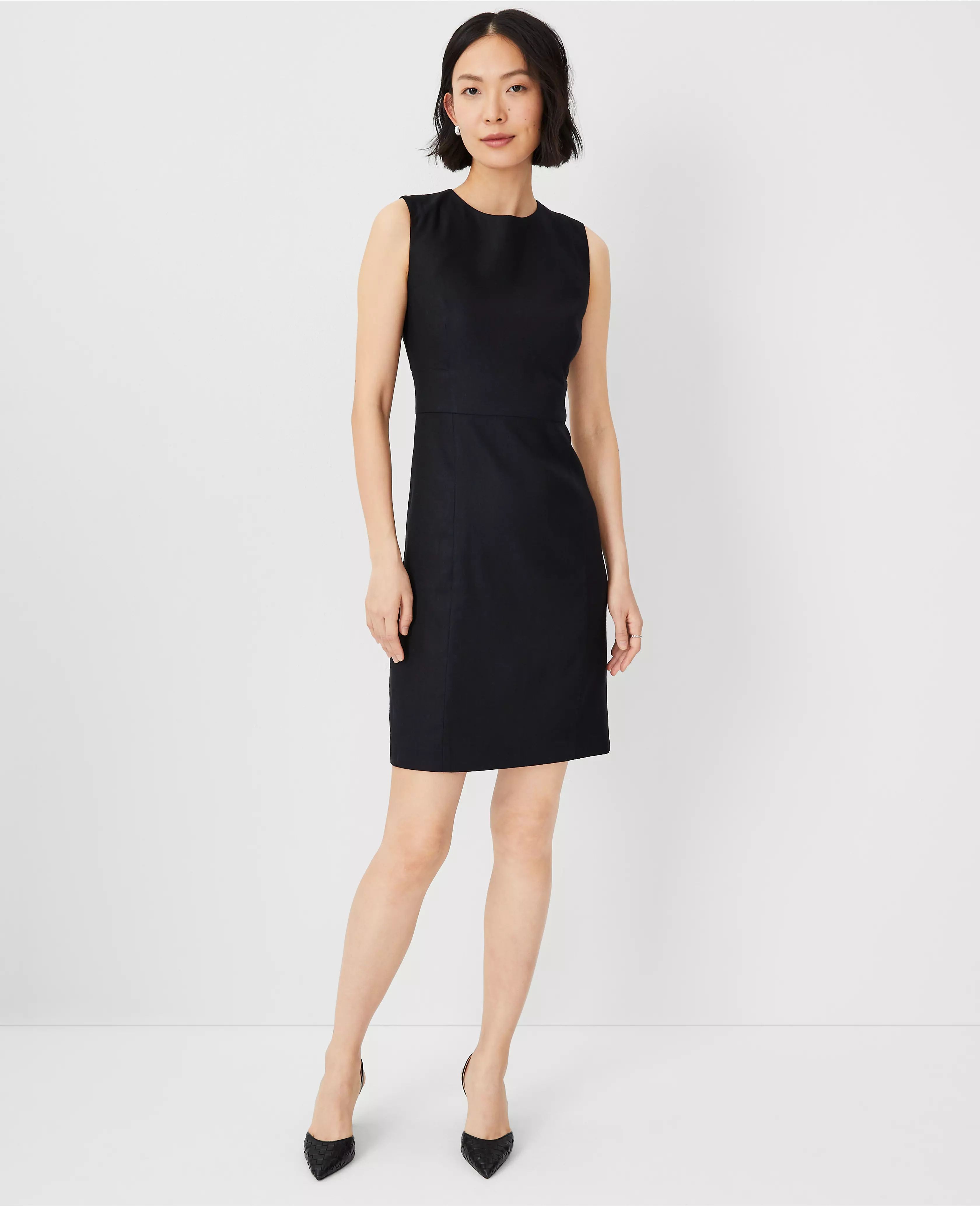 The Petite Seamed Fitted Shift Dress in Linen Twill | Ann Taylor (US)