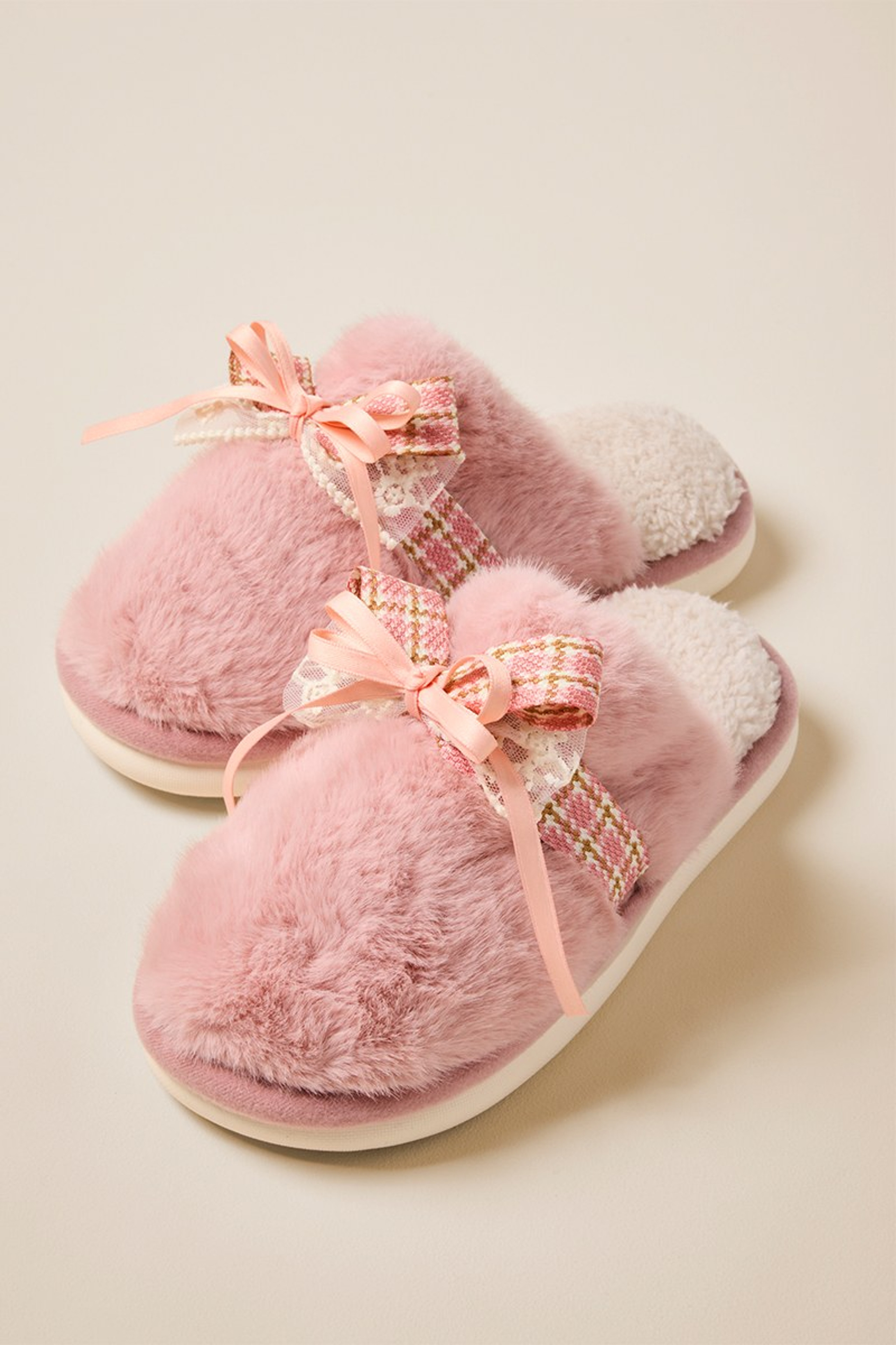 Plaid Bow Fuzzy Slippers | Francesca's