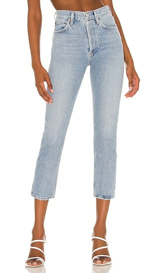 AGOLDE Riley High Rise Straight Crop in Denim-Light. - size 32 | Revolve Clothing (Global)