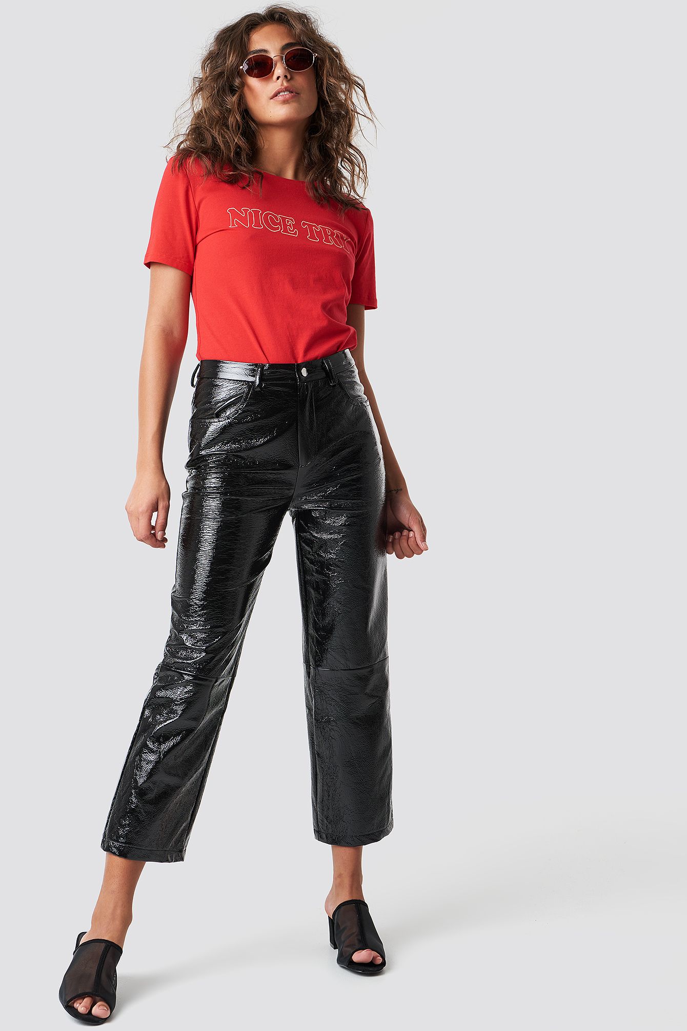 NA-KD Trend Cropped Patent Pants - Black | NA-KD Global