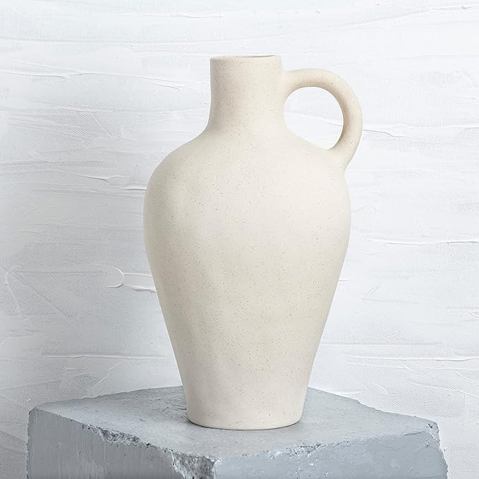 Amazon.com: Handcrafted White Ceramic Vase for Home Decor, Medium Earthenware Vessel for Decorati... | Amazon (US)