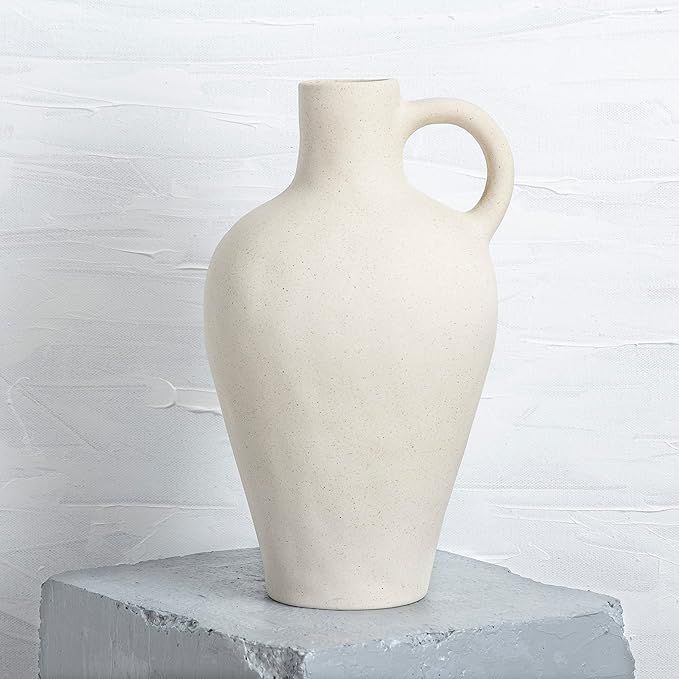 Handcrafted White Ceramic Vase for Home Decor, Medium Earthenware Vessel for Decorative Centerpie... | Amazon (US)