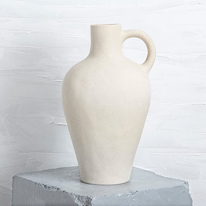 Amazon.com: Handcrafted White Ceramic Vase for Home Decor, Medium Earthenware Vessel for Decorati... | Amazon (US)