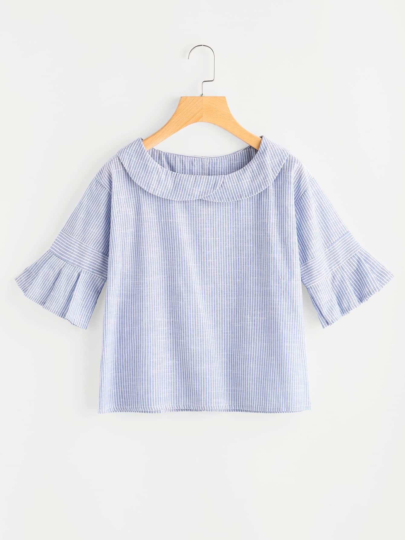 Overlap Peter Pan Collar Pinstriped Blouse | SHEIN