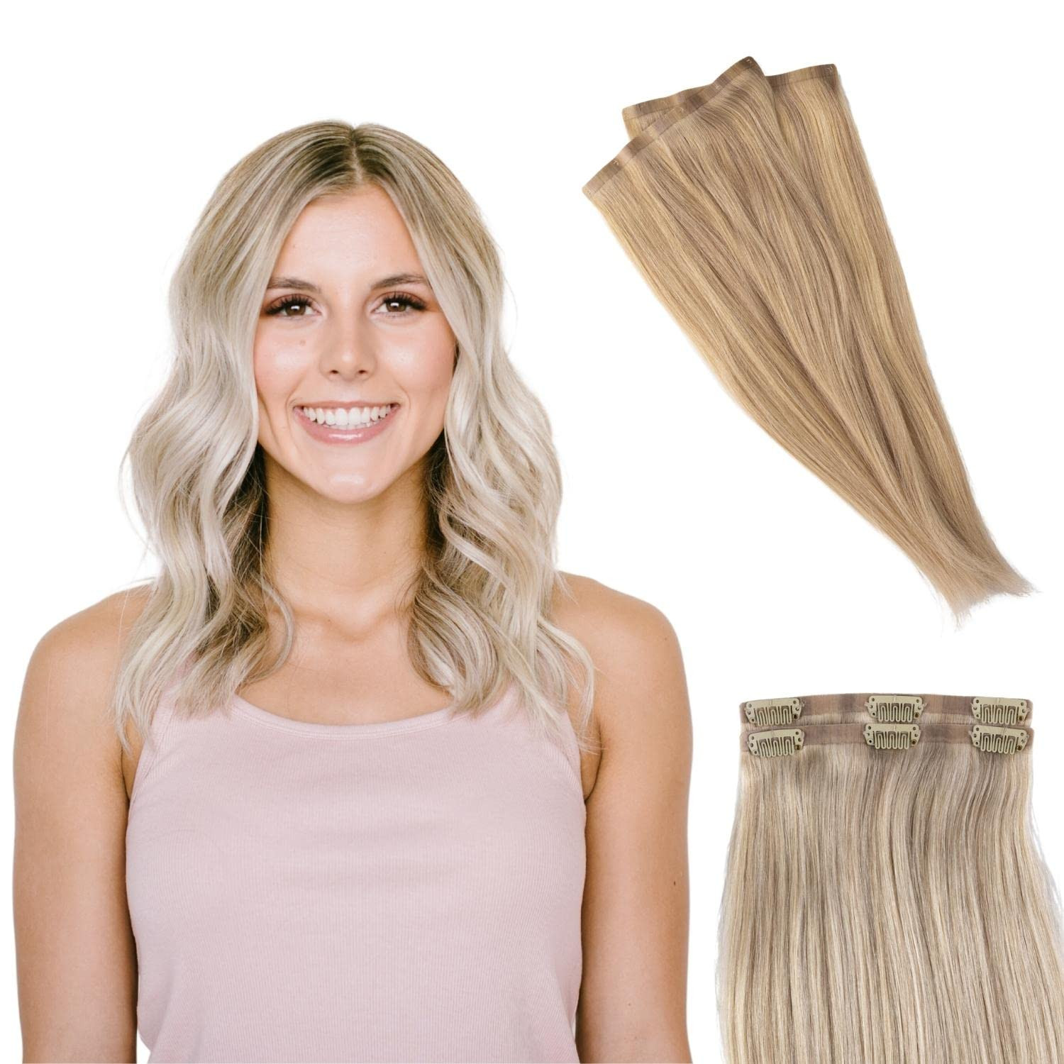 BFB Hair Clip-in Hair Extensions for Women, Real Human Hair Extensions for Short Hair, Beige Blon... | Amazon (US)