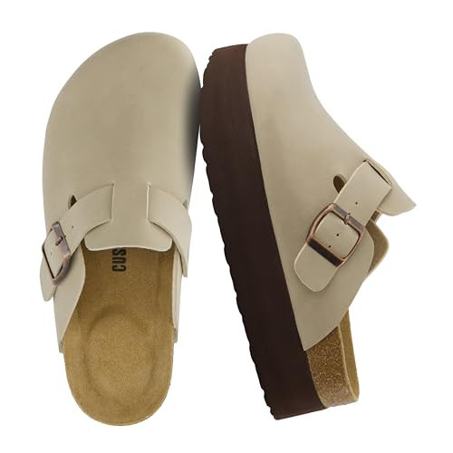 CUSHIONAIRE Loom Platform Clogs for Women, Stylish Vegan Suede Closed Toe Womens Clogs with Adjustable Buckle and Memory Foam Cork Footbed, STONE 11W | Amazon (US)