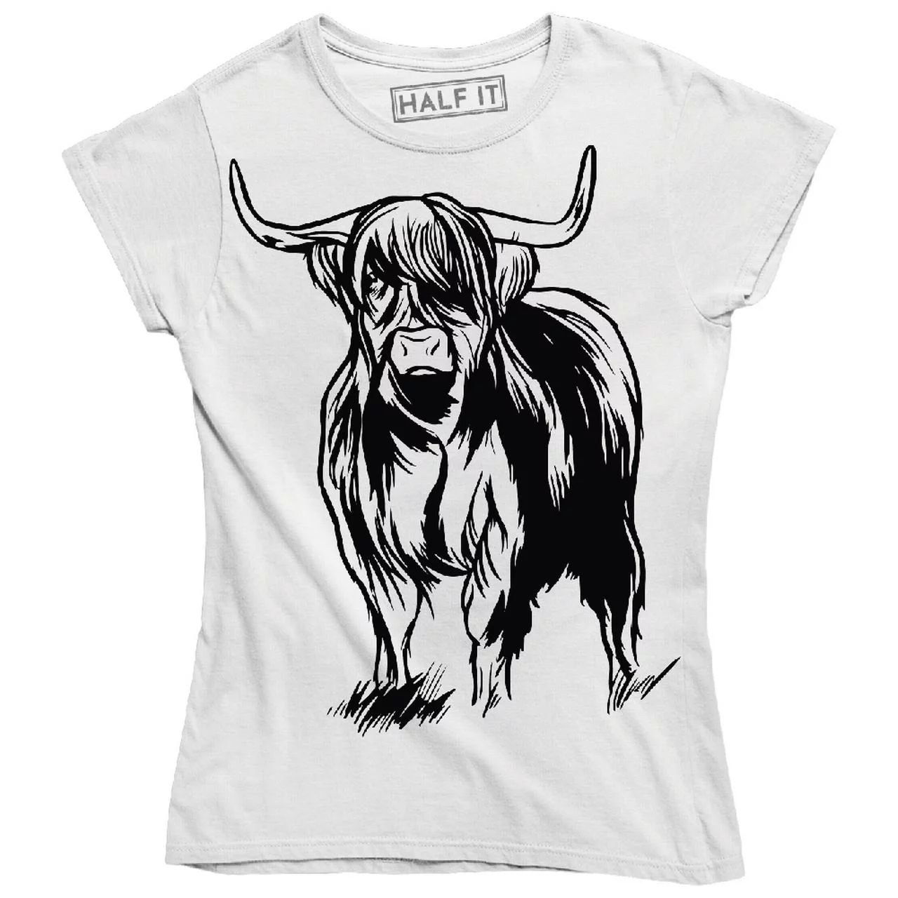 Highland Scottish Cow Sketch Animal Farm Lover Women's T-Shirt | Walmart (US)