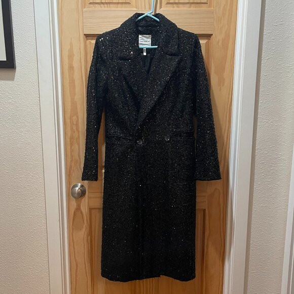 Avec Les Filles Black Sequin Tweed Wrap Coat – Size Small | Poshmark