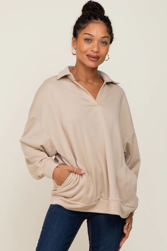 Beige Collared Pullover Sweater | PinkBlush Maternity