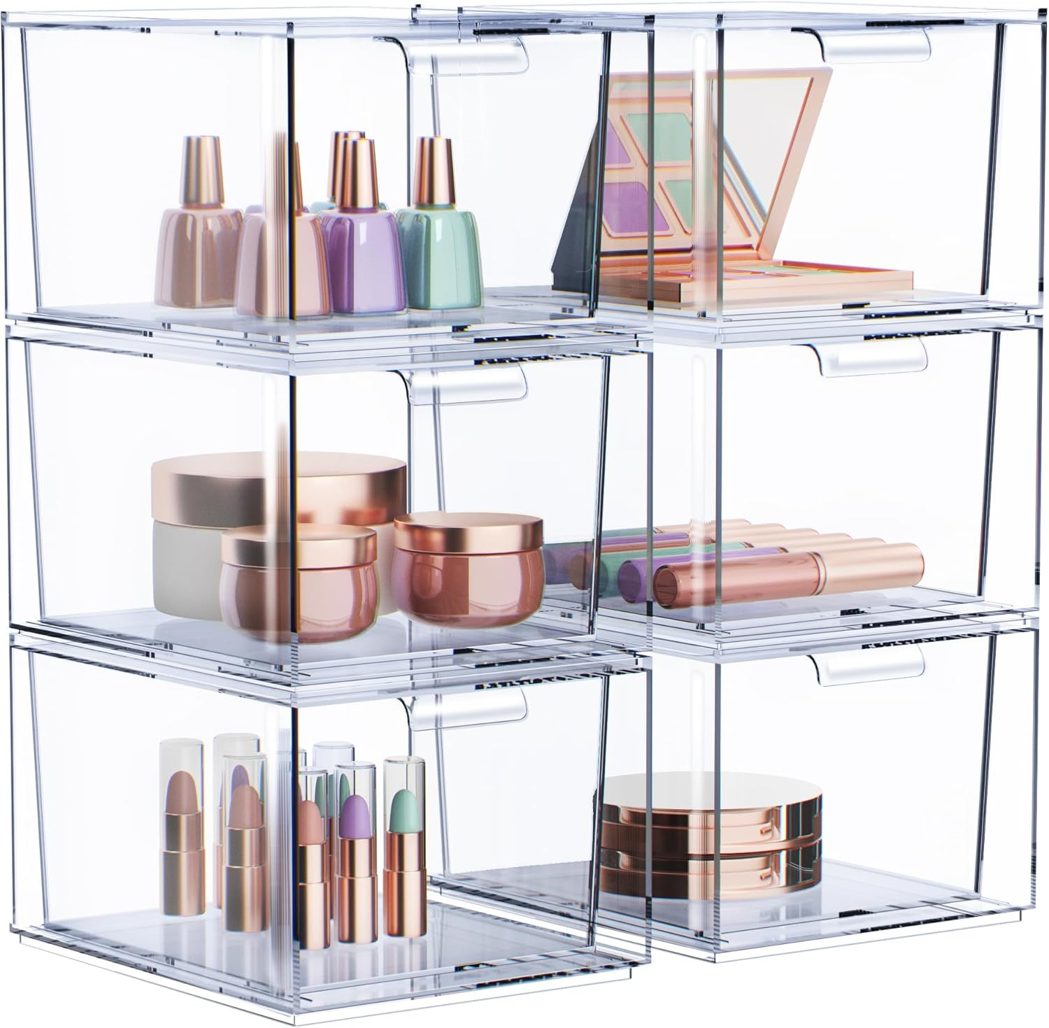 Sorbus 6 Pack Makeup Organizer - Clear Stackable Acrylic Drawer Organizer for Vanity, Bathroom, U... | Amazon (US)