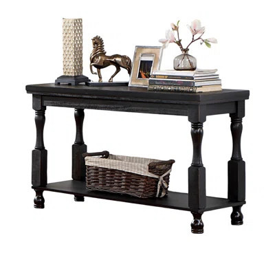 Rustic Antique Black Sofa Table with Plank Style Top | Wayfair North America