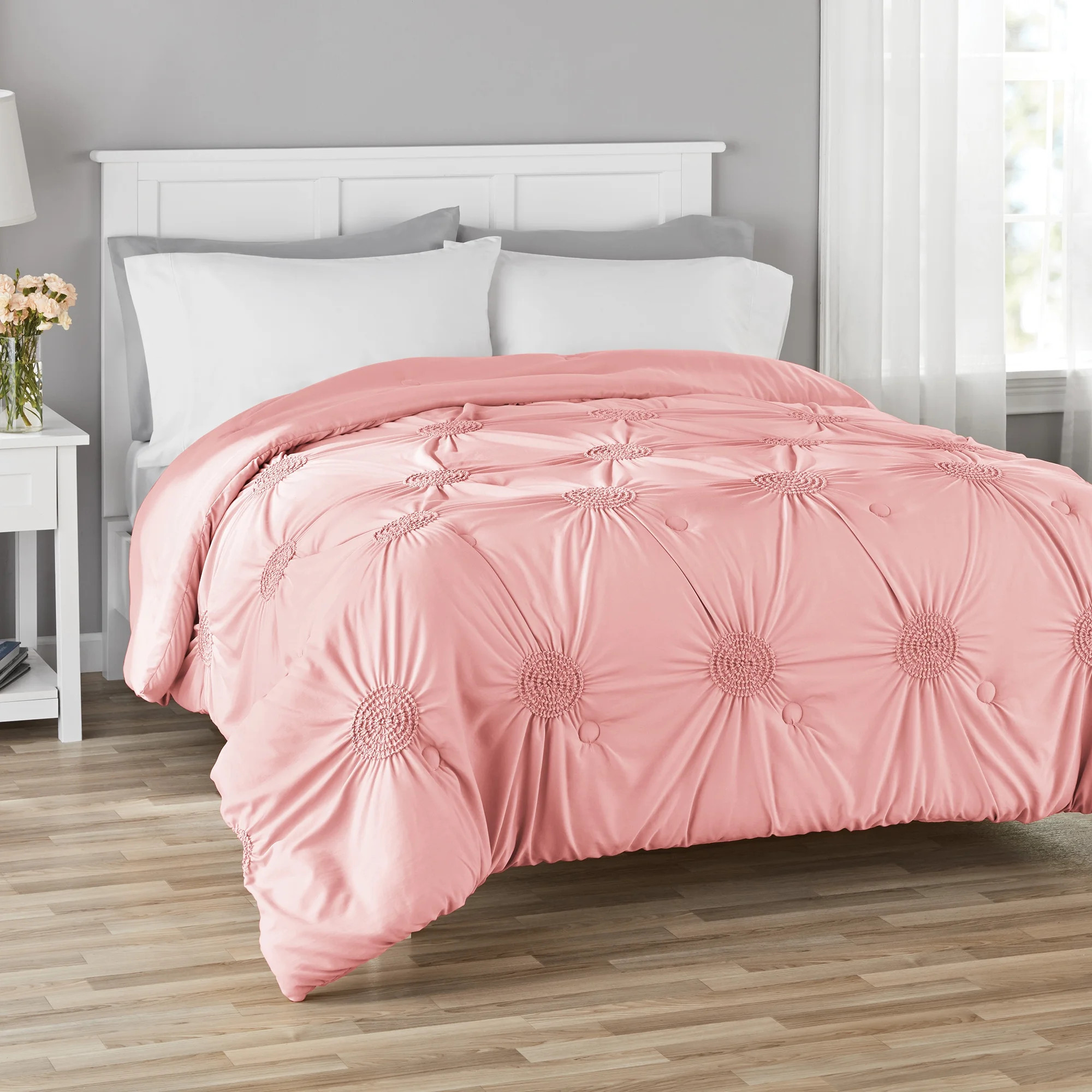 Mainstays Elastic Ruching Comforter in a Bag Blush-Full/Queen | Walmart (US)
