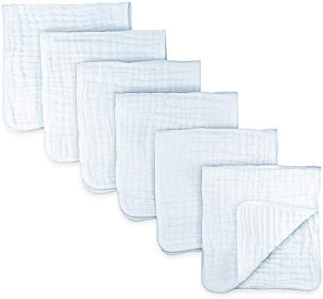Muslin Burp Cloths 6 Pack Large 100% Cotton Hand Washcloths 6 Layers Extra Absorbent and Soft (Wh... | Amazon (US)