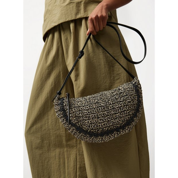 Mono Straw Half Moon Crossbody Bag One Size | Tu Clothing