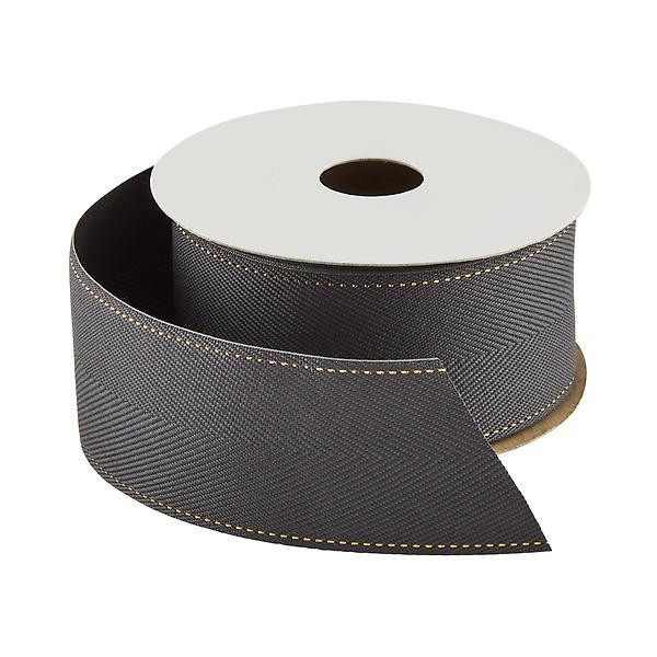 Dark Grey with Gold Stitch Herringbone Ribbon | The Container Store