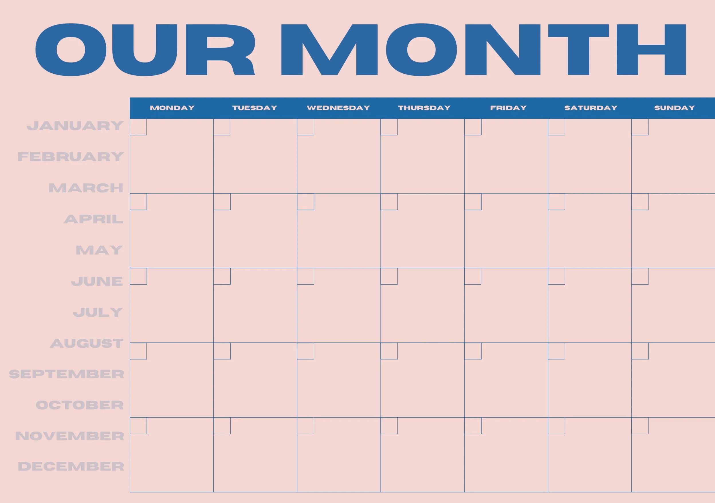 Our Month Planner - Pink and Blue | Sonderhuas